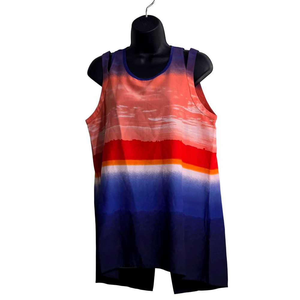 Joan Vass New York Sunset Ombre Sleeveless Tunic Top Orange Blue Size L VS512138